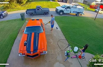 When Daughter screamed, “Daddy watch out!” while father was washing the car.